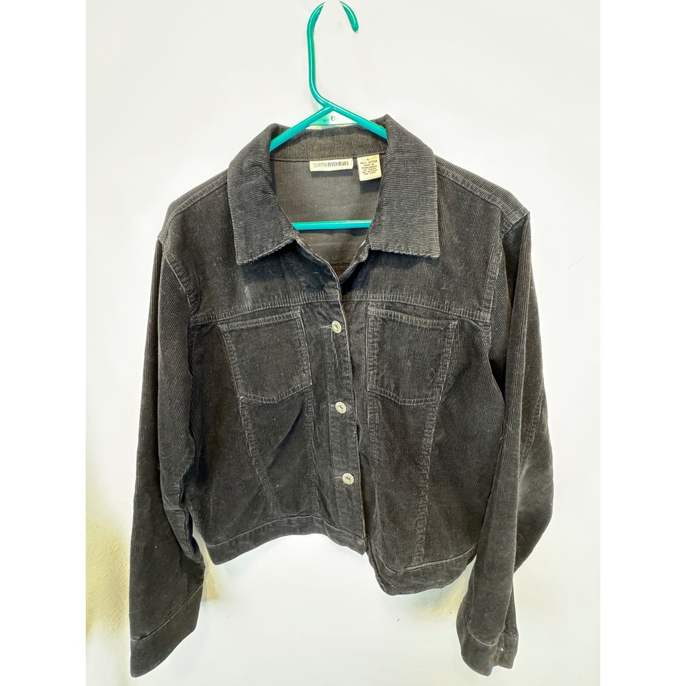 VTG Canyon River Blues Jacket Black Corduroy Button Front Cropped Cotton L